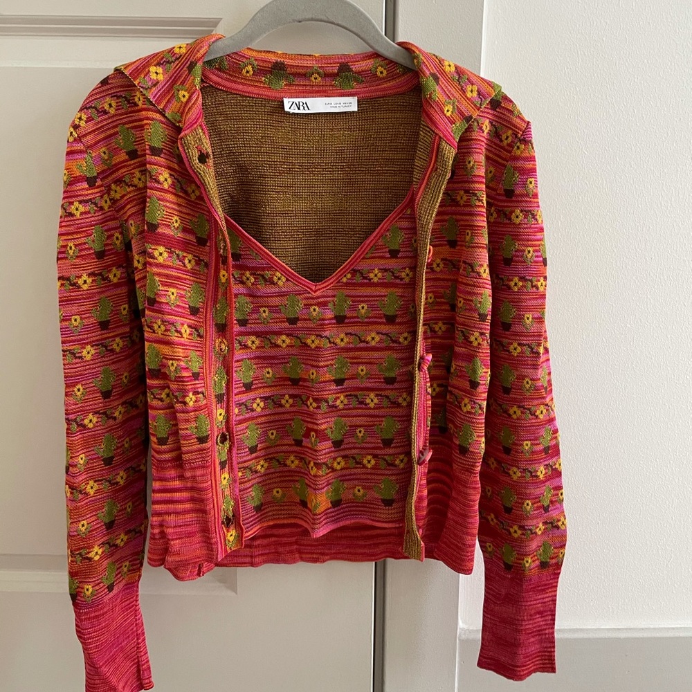 Zara Cactus Pattern Cardigan Set